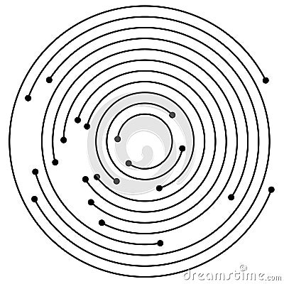 Random concentric circles with dots. Circular, spiral design element. Vector Illustration