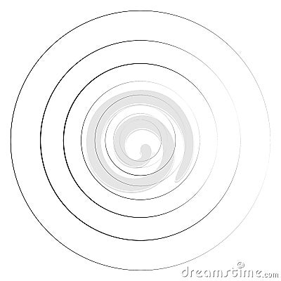 Random concentric circles, rings. Random radial, radiating circle element with thin lines Vector Illustration
