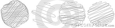 Random curly, tangle, twine lines. Doddle, sketchy, sketch rounded lines Vector Illustration