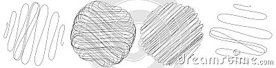 Random curly, tangle, twine lines. Doddle, sketchy, sketch rounded lines Vector Illustration