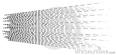 Random 3d dashed lines in perspective. segmented stripes geometric pattern. vanish, diminish streaks. irregular fading strips Vector Illustration