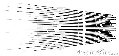 Random 3d dashed lines in perspective. segmented stripes geometric pattern. vanish, diminish streaks. irregular fading strips Vector Illustration