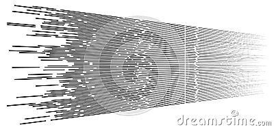 Random 3d dashed lines in perspective. segmented stripes geometric pattern. vanish, diminish streaks. irregular fading strips Vector Illustration
