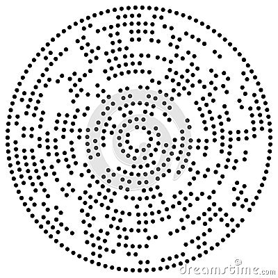 Random dots, circles abstract. Speckles, dotted radial, radiating, circular geometric illustration. Polka-dots, pointillist, Vector Illustration