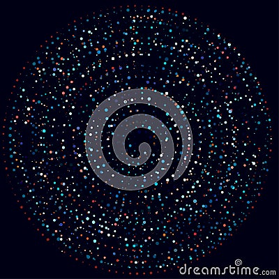 Random dots, circles abstract. Speckles, dotted radial, radiating, circular geometric illustration. Polka-dots, pointillist, Vector Illustration