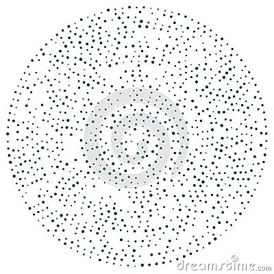 Random dots, circles abstract. Speckles, dotted radial, radiating, circular geometric illustration. Polka-dots, pointillist, Vector Illustration