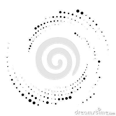 Random dotted, dots, halftone speckles concentric circle.Spiral, swirl, twirl element.Circular and radial lines volute, helix. Vector Illustration