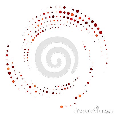 Random dotted, dots, halftone speckles concentric circle.Spiral, swirl, twirl element.Circular and radial lines volute, helix. Vector Illustration
