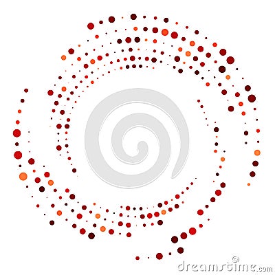 Random dotted, dots, halftone speckles concentric circle.Spiral, swirl, twirl element.Circular and radial lines volute, helix. Vector Illustration
