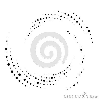 Random dotted, dots, halftone speckles concentric circle.Spiral, swirl, twirl element.Circular and radial lines volute, helix. Vector Illustration