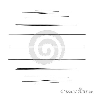 Random dynamic lines circle. Parallel, straight, scatter lines, stripes. Irregular horizontal strips, streaks geometric element. Vector Illustration