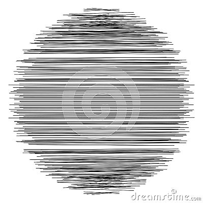 Random dynamic lines circle. Parallel, straight, scatter lines, stripes. Irregular horizontal strips, streaks geometric element. Vector Illustration