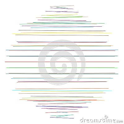 Random dynamic lines circle. Parallel, straight, scatter lines, stripes. Irregular horizontal strips, streaks geometric element. Vector Illustration