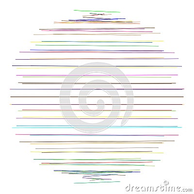 Random dynamic lines circle. Parallel, straight, scatter lines, stripes. Irregular horizontal strips, streaks geometric element. Vector Illustration
