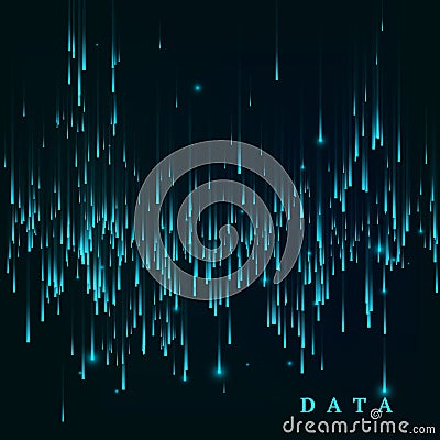 Random generated data block stream. Abstract matrix. Big data visualisation. Sci-fi or futuristic abstract background in blue Vector Illustration