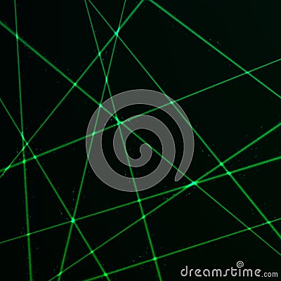 Random Green Laser Mesh. Web of security beams. Vector illustration isolated on dark background Vector Illustration