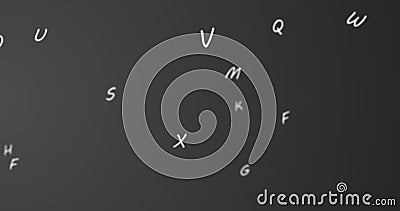Random letters in the alphabet move towards the left in a vast empty space Stock Photo
