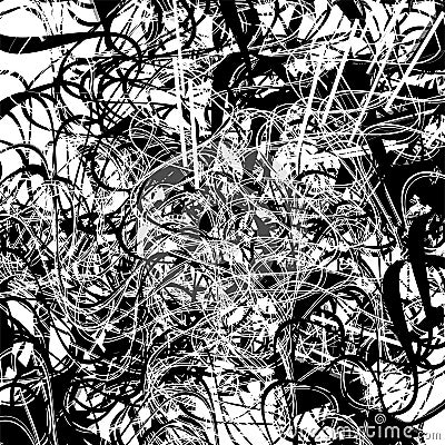 Random lines abstract black and white texture, abstract art, abstract pattern. Ragged, wavy, corrugated jumble of line shapes Vector Illustration