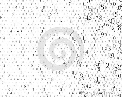 Random numbers 0 and 9. Background in a matrix style. Binary code pattern with digits on screen, falling character. Vector Illustration