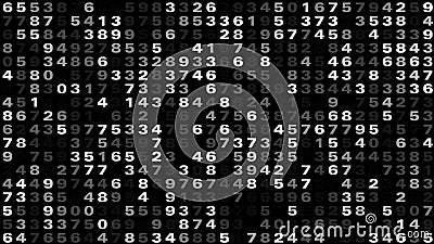 Random numbers on black computational algorithm for data science, information design, and data analysis in numerical code Stock Photo