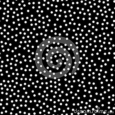 Random scattered polka dot pattern, abstract black and white background, white dots on black Vector Illustration