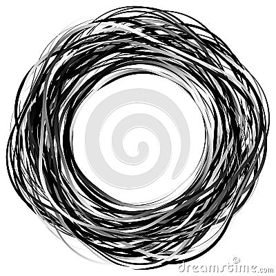 Random scribble circles. Concentric circles in a hand drawn style. Abstract circular element. Vector Illustration