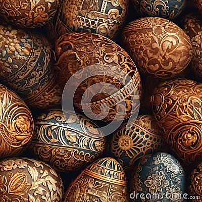Seamless Random Background Ornate Easter Egg Illustration Theme - Generative AI Stock Photo