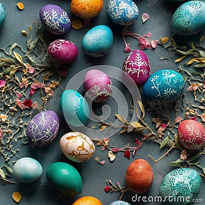 Random Seamless Background Decorative Easter Egg Theme - Generative AI Stock Photo