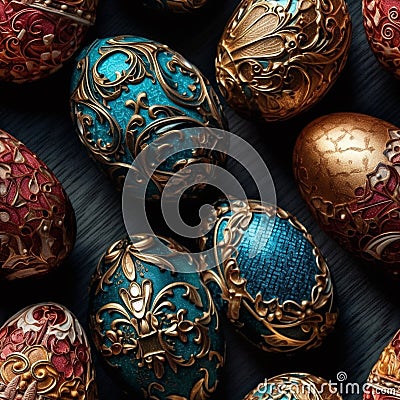 Random Seamless Background Decorative Easter Egg Theme - Generative AI Stock Photo