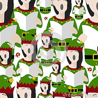 Random singing elves seamless background Vector Illustration