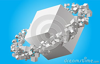 Random sized cubes rotating in eliptic orbit around cube Vector Illustration