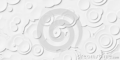 Random sized large white stacked circles or cylinders geometry objects background wallpaper banner pattern Cartoon Illustration