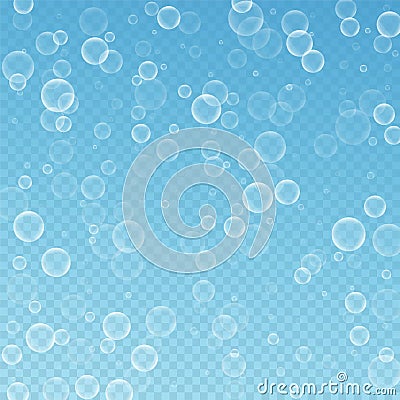 Random soap bubbles abstract background. Blowing b Vector Illustration