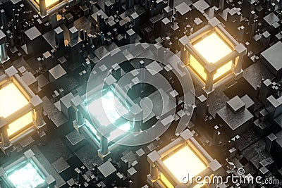 Randomly distributed cubes, Industrial background, 3d rendering Stock Photo