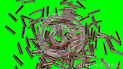 Randomly scattered shell casings on keyable greenscreen with shadows - 3D Rendering Stock Photo
