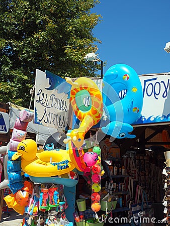 Colourful Inflatable Beach Equipment Editorial Stock Photo