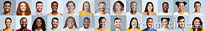 Range Of Diverse People Faces In Collage Over Blue Backgrounds Stock Photo