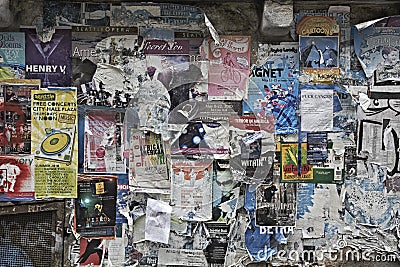 Rundown concertposters on a wall in Seattle Editorial Stock Photo