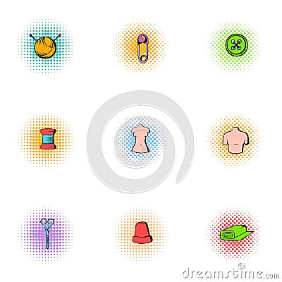 Range of tools for dressmakers icons set Vector Illustration