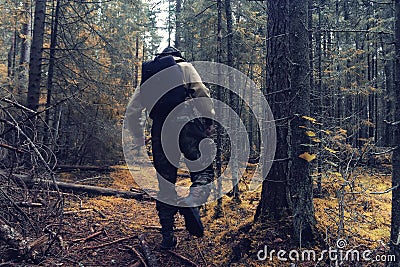 Ranger in autumn forest Stock Photo