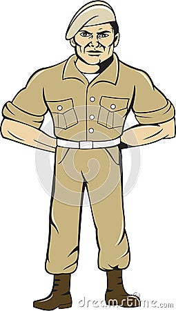 Ranger Standing Attention Cartoon Vector Illustration