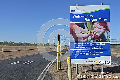 Ranger Uranium Mine sign near Jabiru in the Northern Territory of Australia Editorial Stock Photo