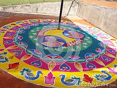 Rangoli at baps swaminarayan mandir Editorial Stock Photo