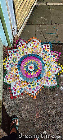 Rangoli design for special Indian occasion flower design Stock Photo