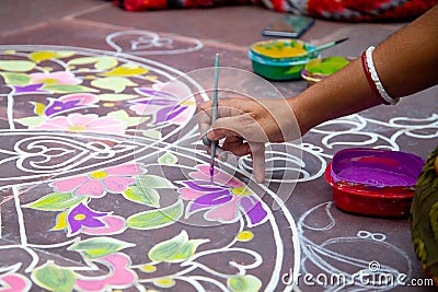 Rangoli- an Indian traditional power drawing. Indian traditional culture, art and religion. abstract mandala Oriental Stock Photo