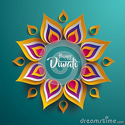 Happy Diwali. Paper Graphic of Indian Rangoli. Vector Illustration