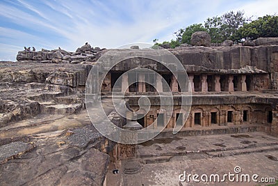 Rani caves of Udayagiri caves complex with Blue cloudy sky, Bhubaneswar, Odisha, India. Stock Photo