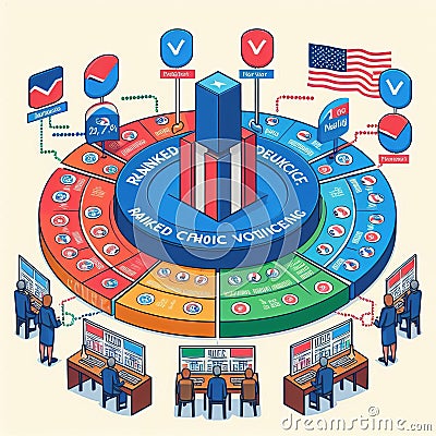 Ranked Choice Counting Process Visuals explaining how votes are Stock Photo