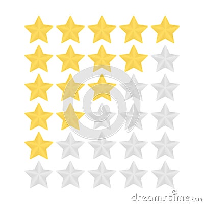 Ranking five star vector illustation. Gold and silver star rating icons. Vector Illustration