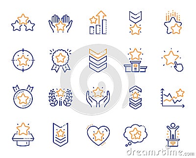 Ranking line icons. First place, star rating and winner medal. Vector Vector Illustration